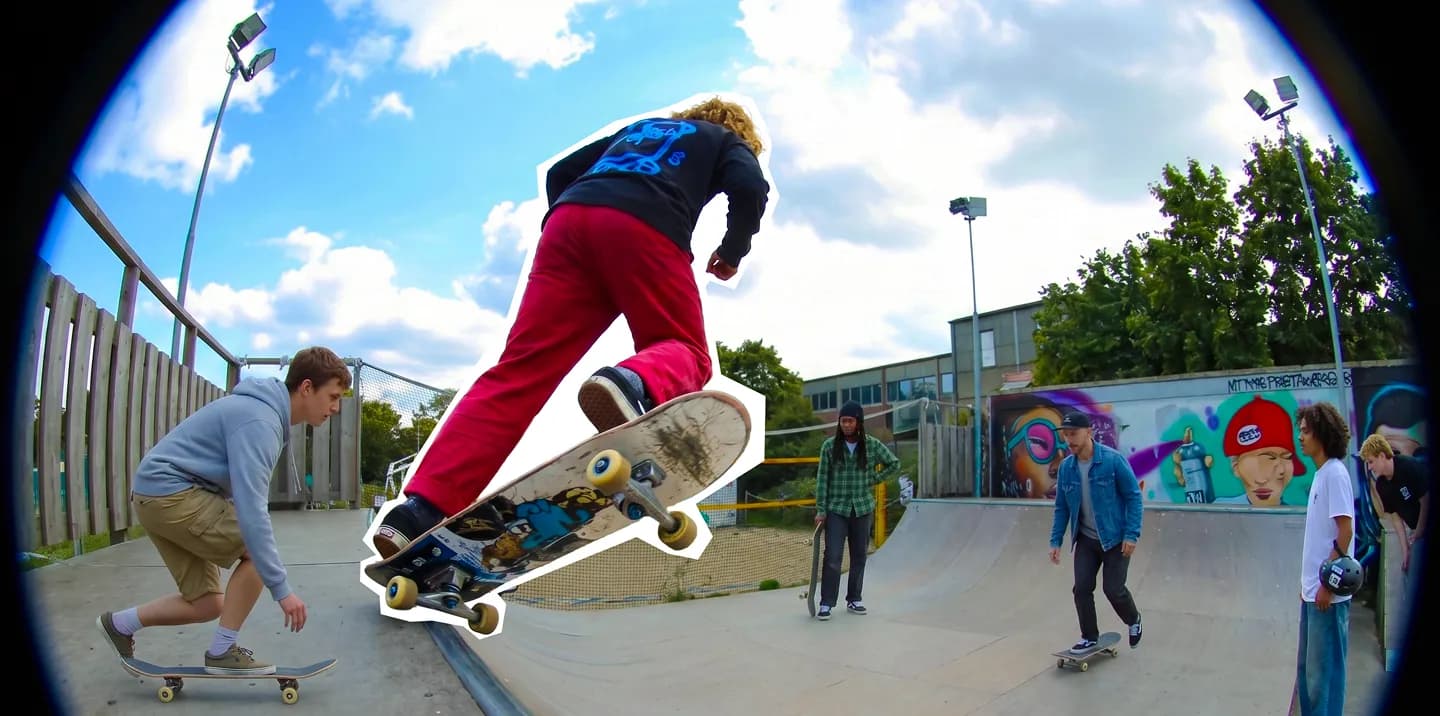 Jugendliche fahren Skateboard in einem Skatepark